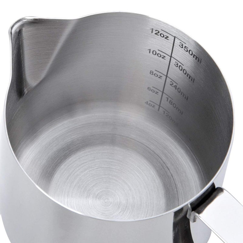 HOFASON 12oz Milk Frothing Pitcher, Stainless Steel Espresso Latte Cup Steaming Pitcher Creamer Cups, Milk Frother Cup Espresso Machine Accessories Barista Tools Jug for Coffee Cappuccino with Latte Art Pen - Image 4